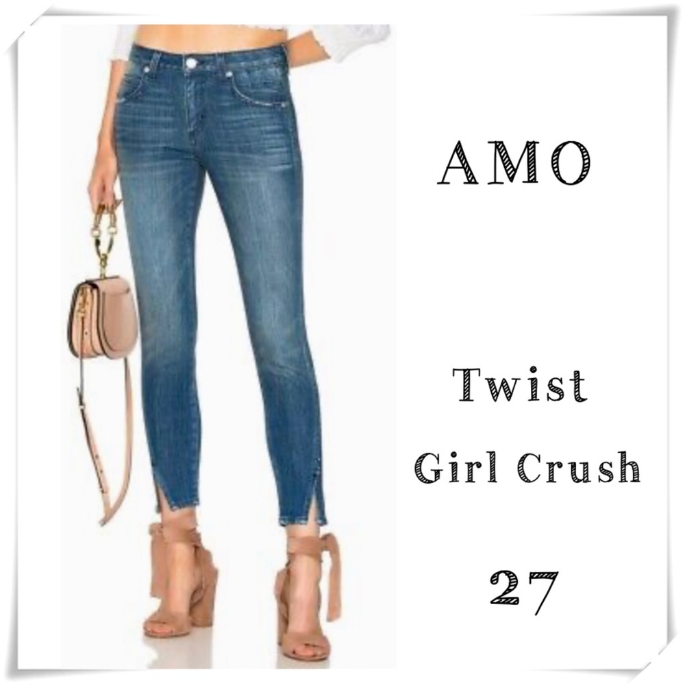 AMO Twist Girl Crush Mid Rise Crop Distressed Skinny Jeans Size 27